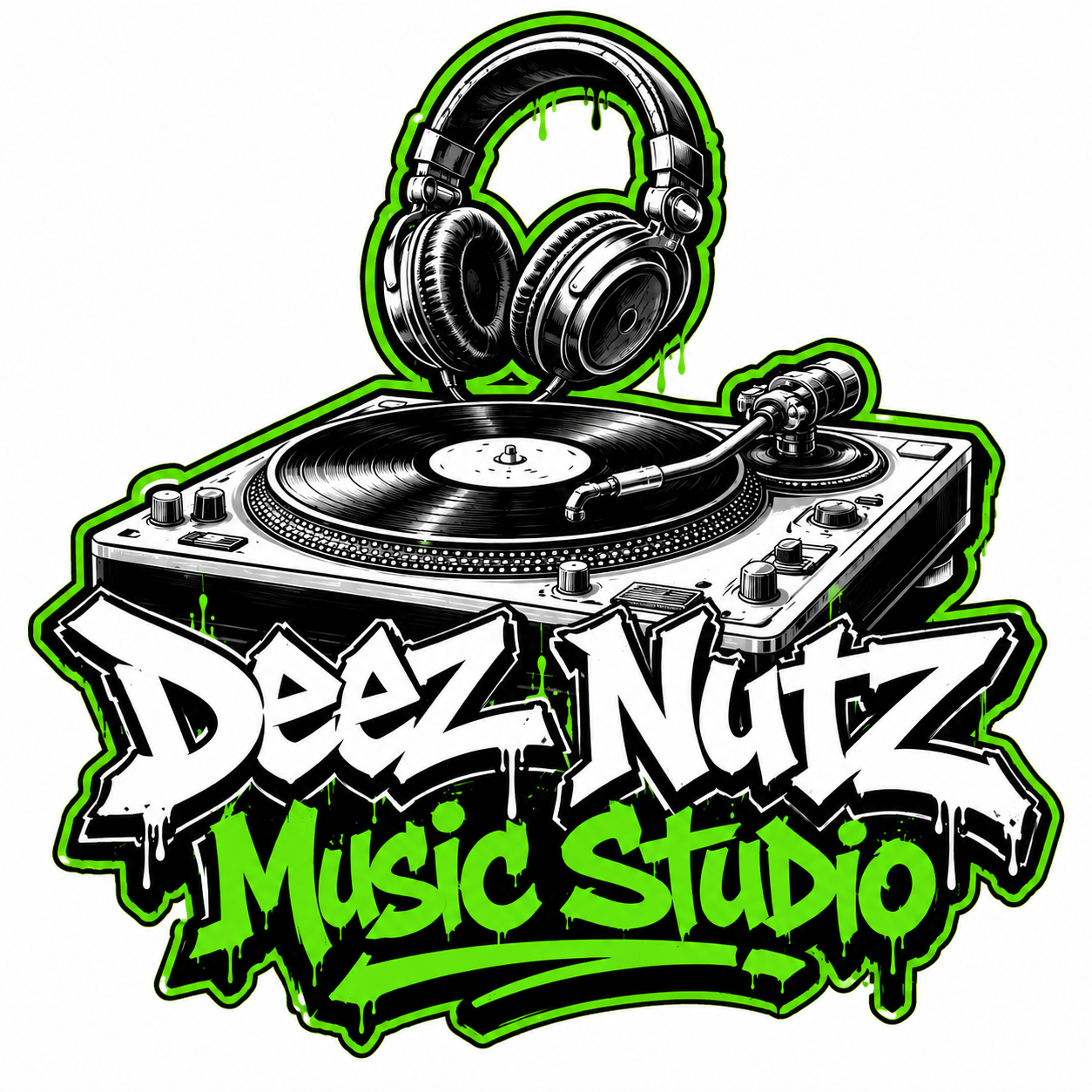 Deez Nutz Music Studio turntable and headphones logo